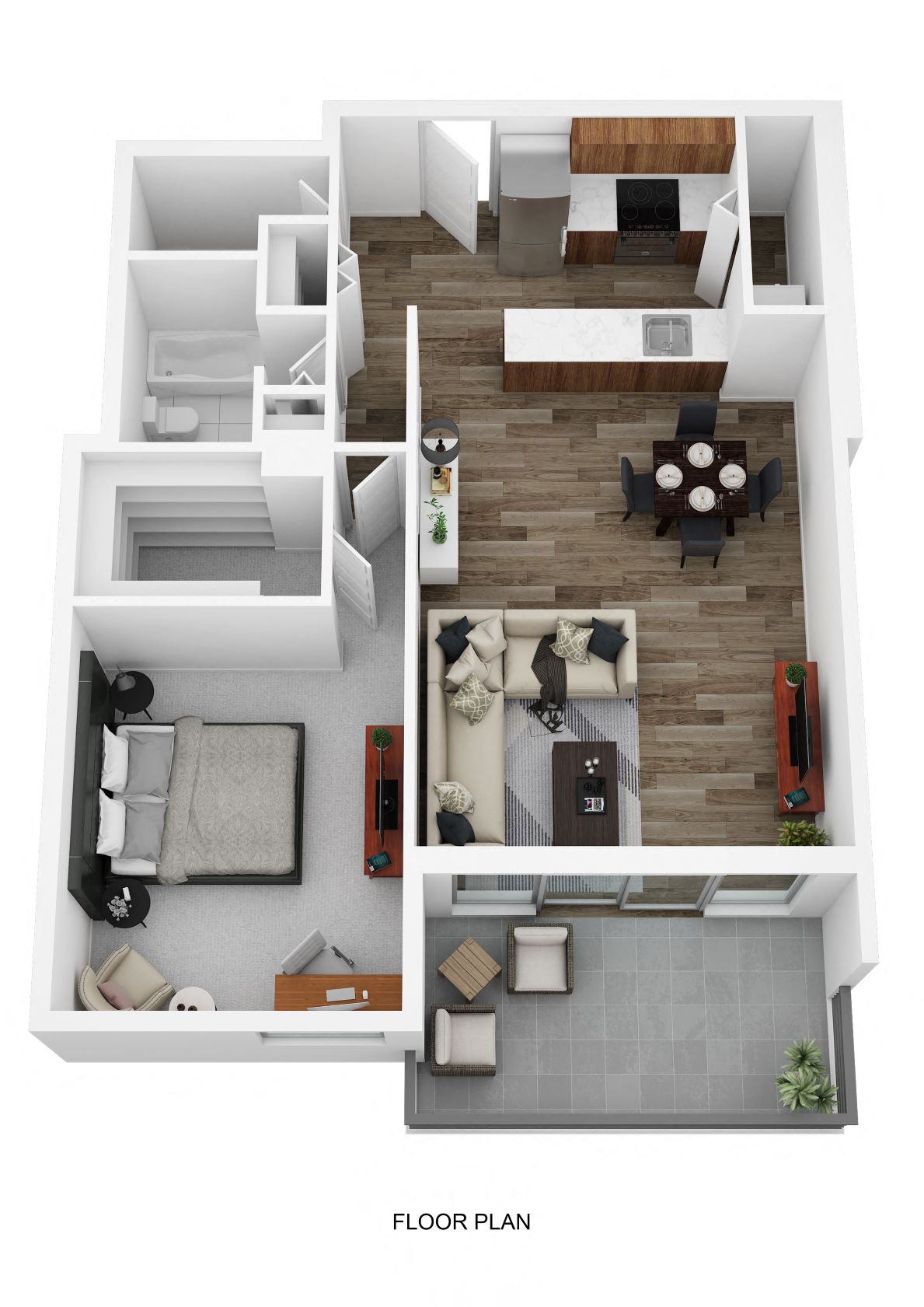 Floor plan for 1 bed, 1 bath, 1280 sqft